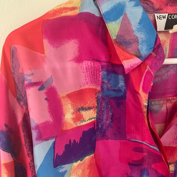 Vintage "New Concepts" 100% silk print blouse size M - Picture 5 of 5